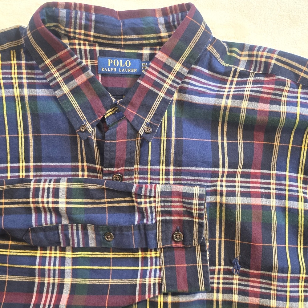 POLO RALPH LAUREN Mens 3XLT Blue Mulitcolor Plaid Long Sleeve Shirt NWT! - $138